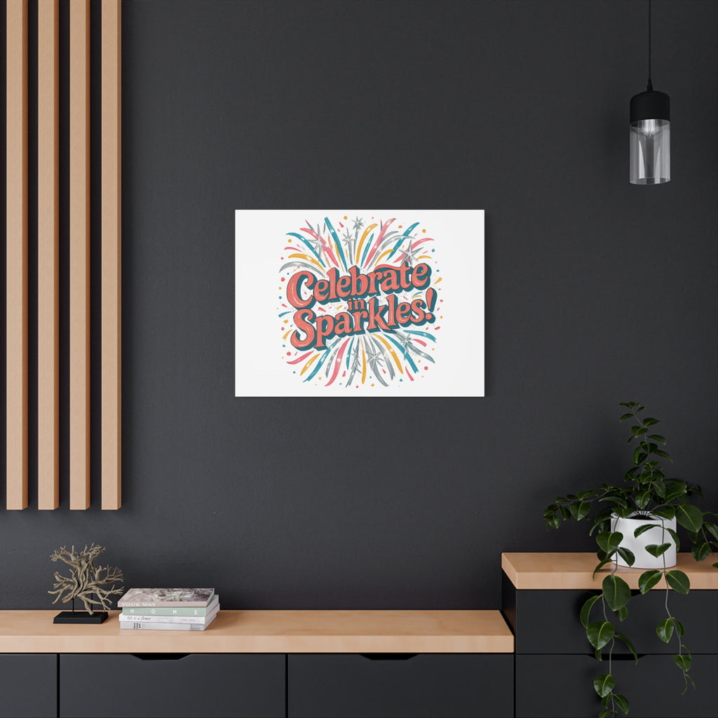 Celebrate in Sparkles! Canvas | Firework Typography Wall Art