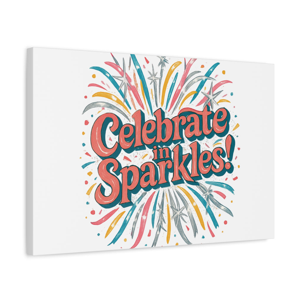 Celebrate in Sparkles! Canvas | Firework Typography Wall Art