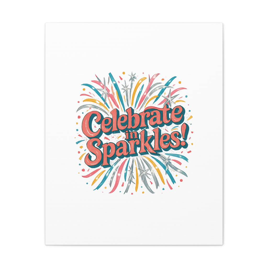 Celebrate in Sparkles! Canvas | Firework Typography Wall Art