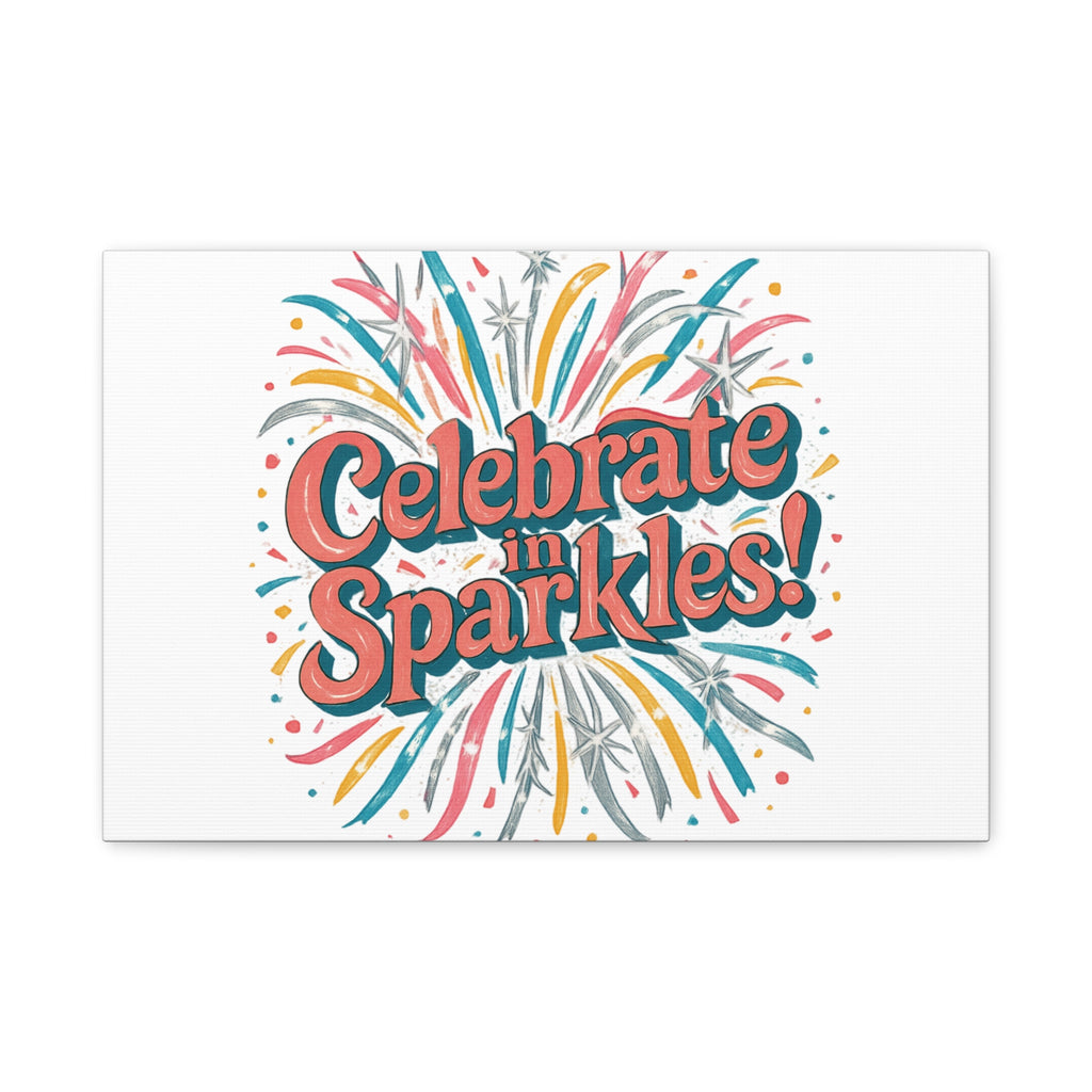 Celebrate in Sparkles! Canvas | Firework Typography Wall Art