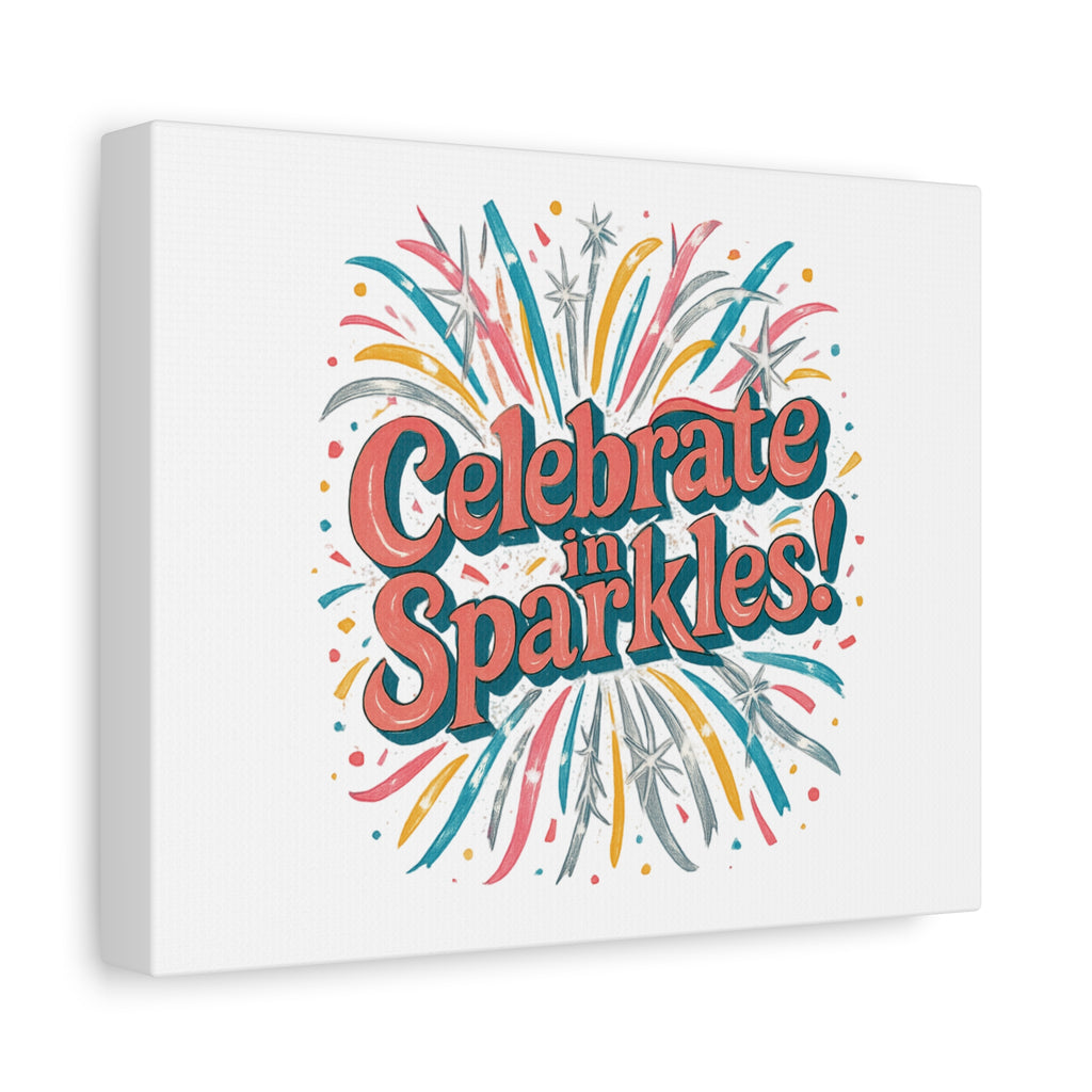 Celebrate in Sparkles! Canvas | Firework Typography Wall Art