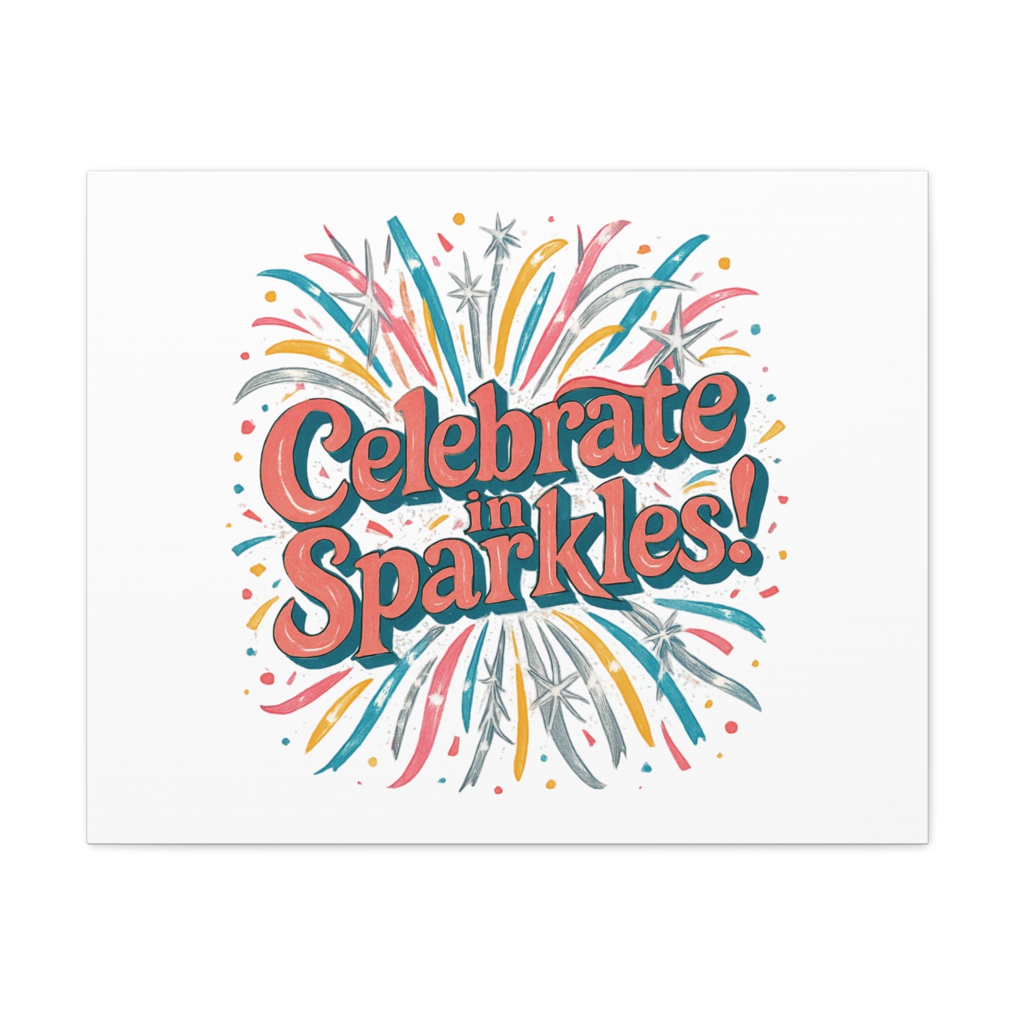 Celebrate in Sparkles! Canvas | Firework Typography Wall Art