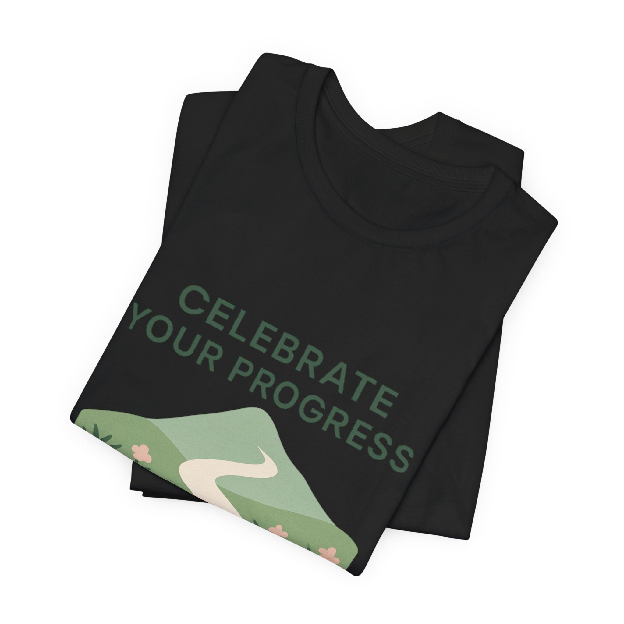 Celebrate Your Progress tee | motivational path graphic, plant icons, self-care reminder