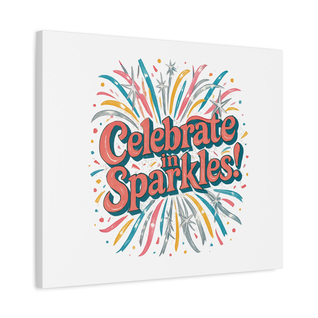 Celebrate in Sparkles! Canvas | Firework Typography Wall Art