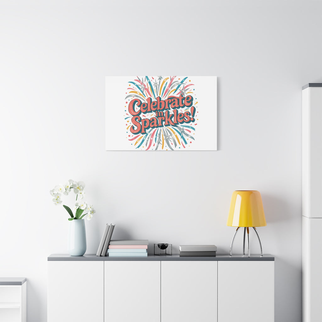 Celebrate in Sparkles! Canvas | Firework Typography Wall Art