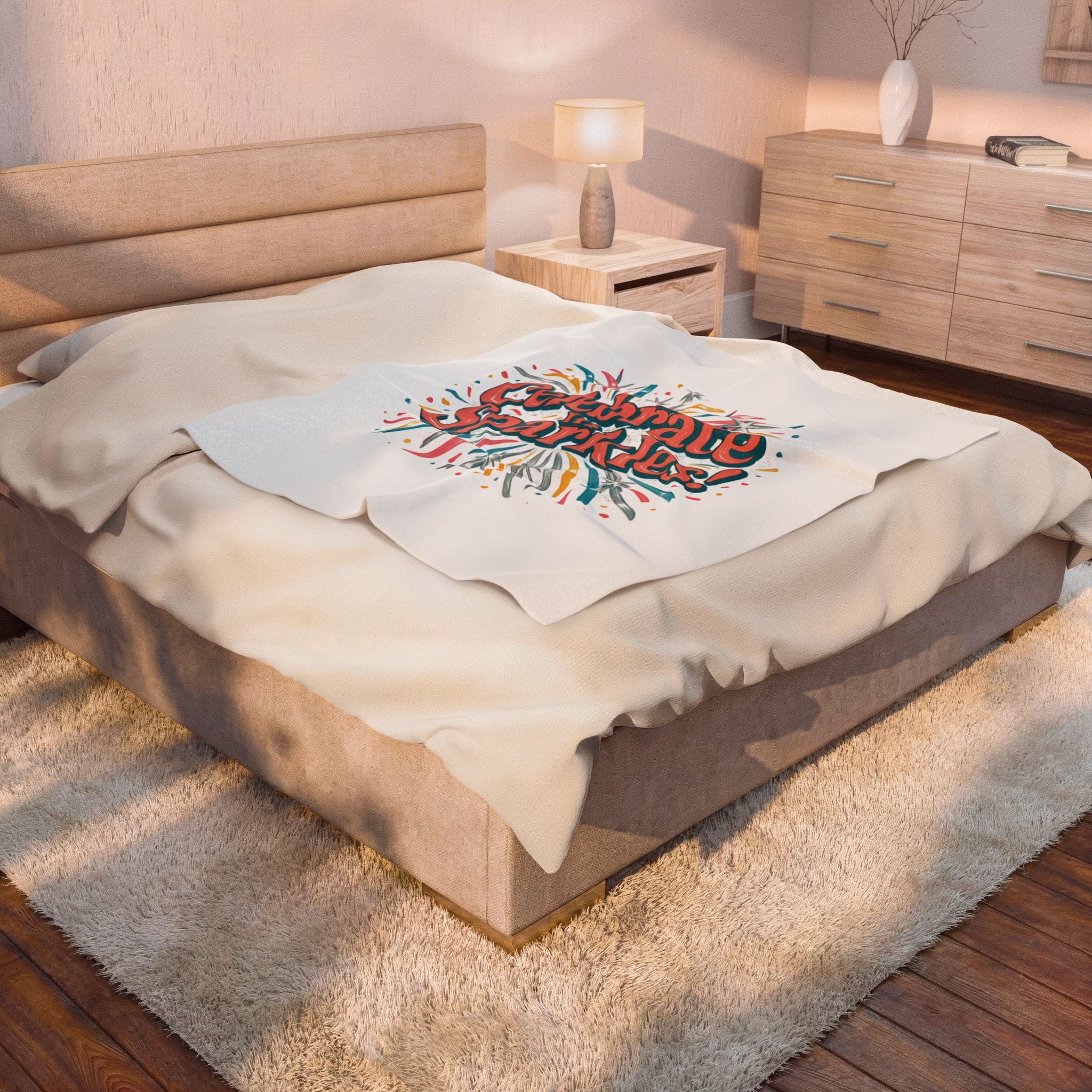 Celebrate in Sparkles! Velveteen Plush Blanket | Firework Typography, Party Throw