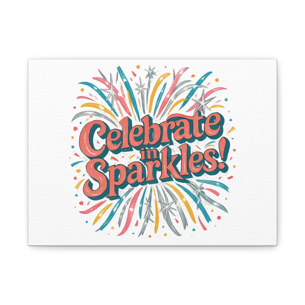 Celebrate in Sparkles! Canvas | Firework Typography Wall Art