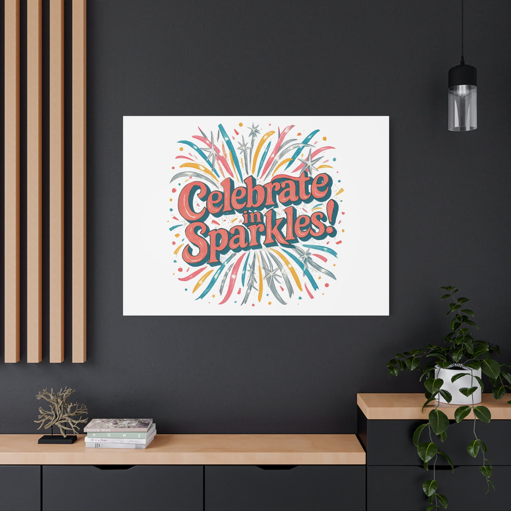 Celebrate in Sparkles! Canvas | Firework Typography Wall Art