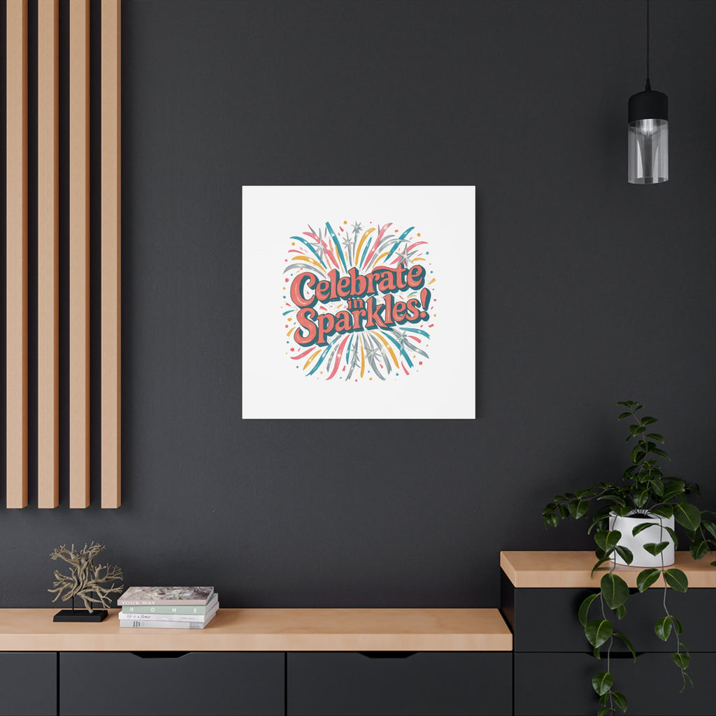 Celebrate in Sparkles! Canvas | Firework Typography Wall Art