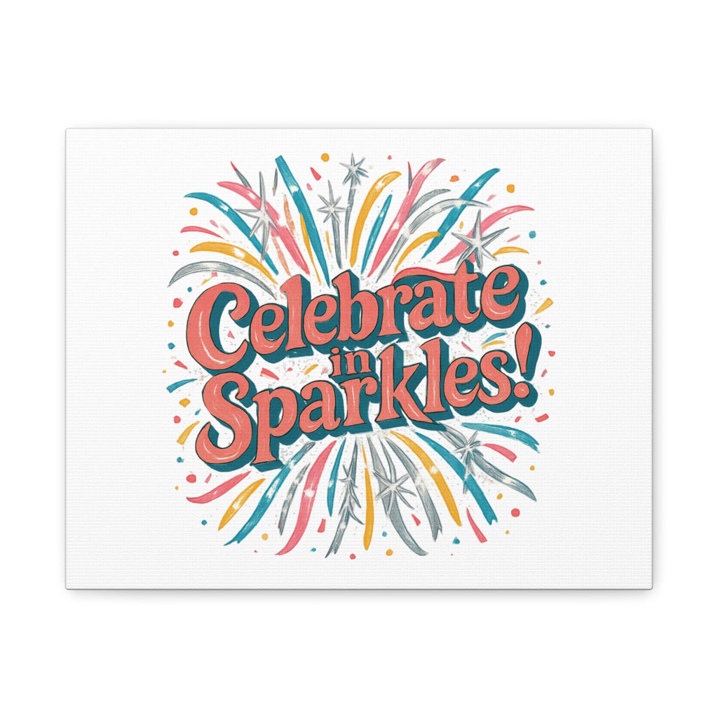 Celebrate in Sparkles! Canvas | Firework Typography Wall Art