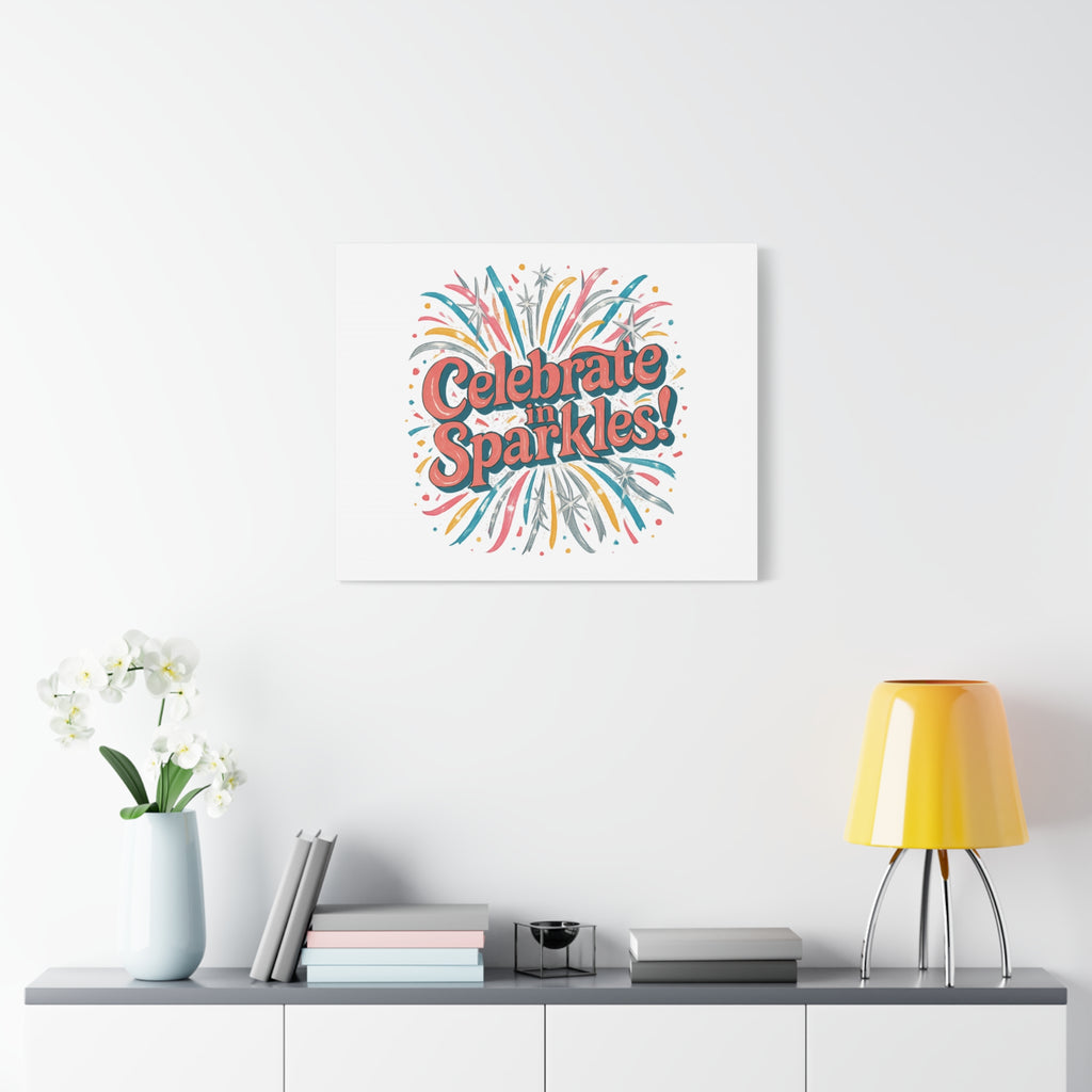 Celebrate in Sparkles! Canvas | Firework Typography Wall Art