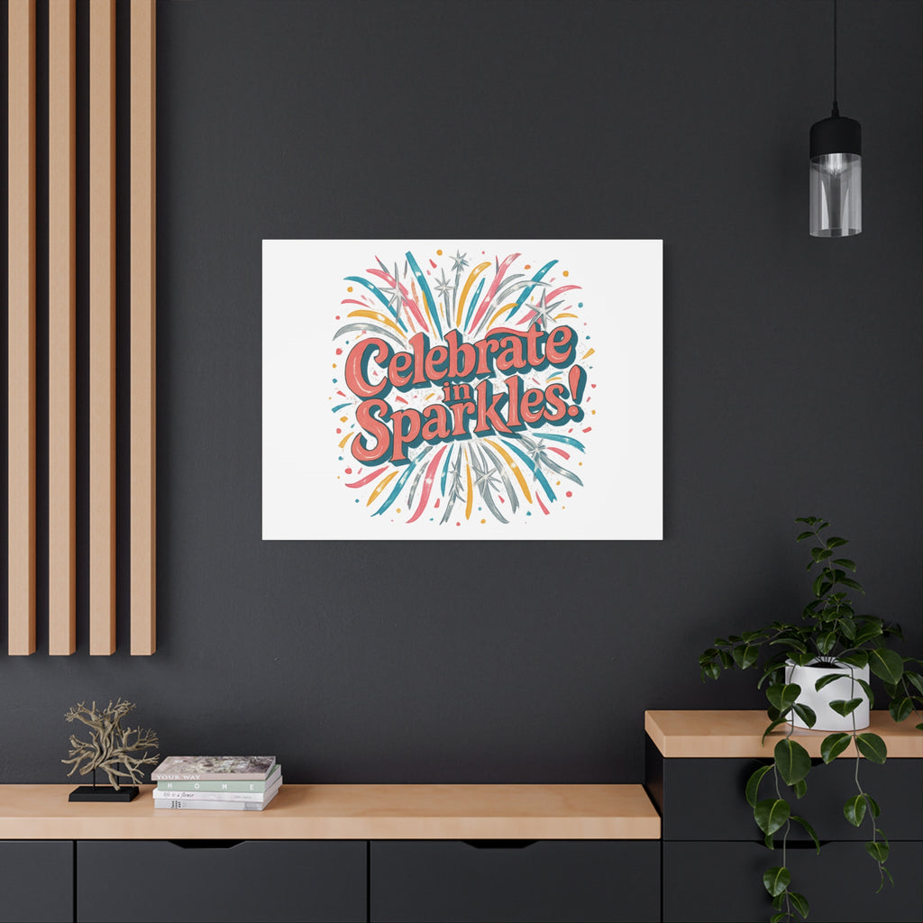Celebrate in Sparkles! Canvas | Firework Typography Wall Art