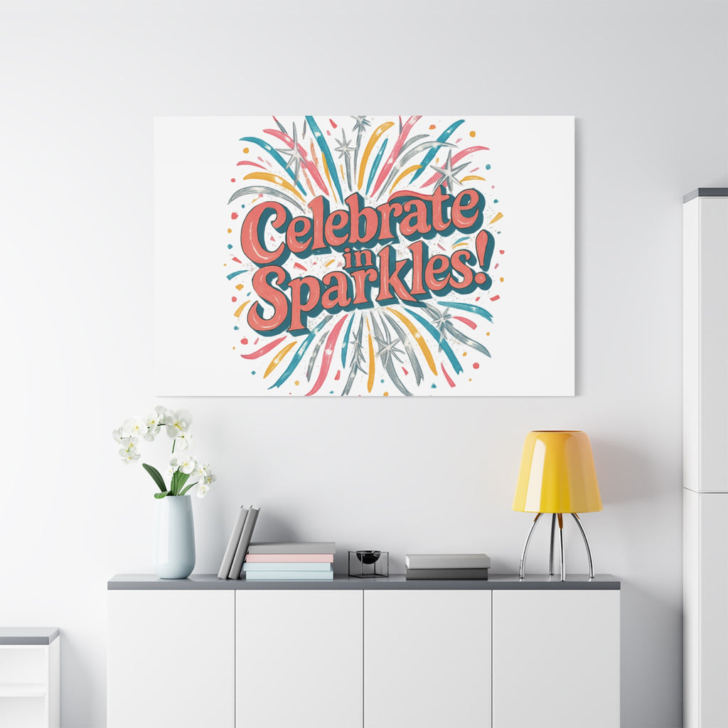 Celebrate in Sparkles! Canvas | Firework Typography Wall Art
