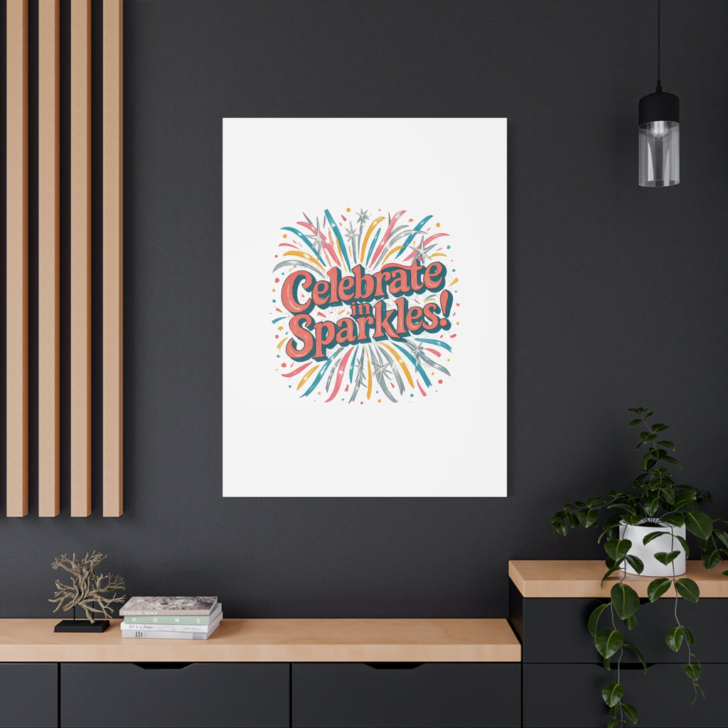 Celebrate in Sparkles! Canvas | Firework Typography Wall Art