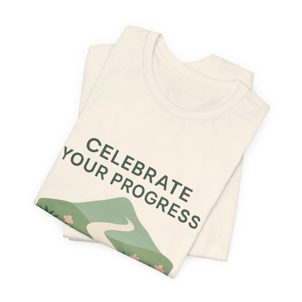 Celebrate Your Progress tee | motivational path graphic, plant icons, self-care reminder