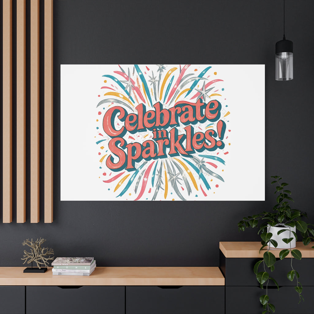 Celebrate in Sparkles! Canvas | Firework Typography Wall Art
