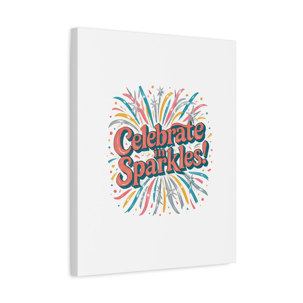 Celebrate in Sparkles! Canvas | Firework Typography Wall Art