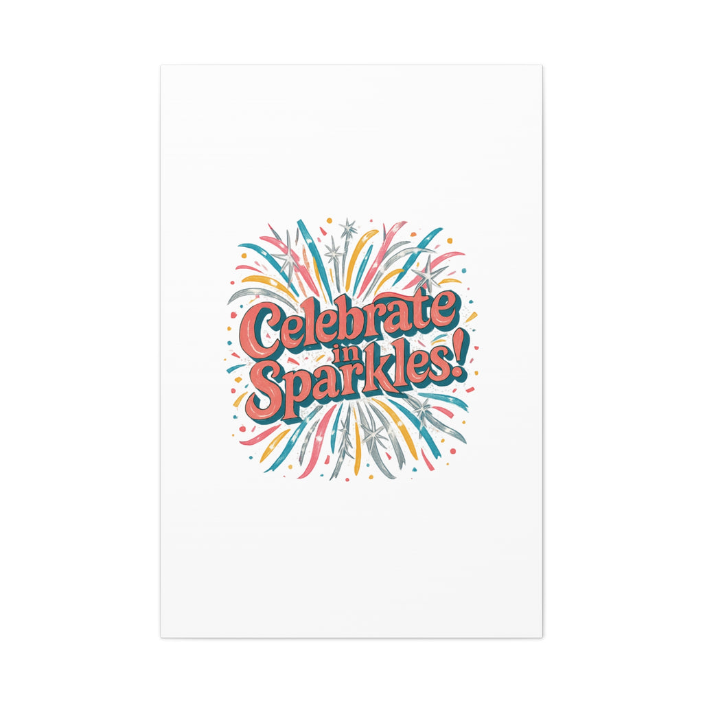 Celebrate in Sparkles! Canvas | Firework Typography Wall Art