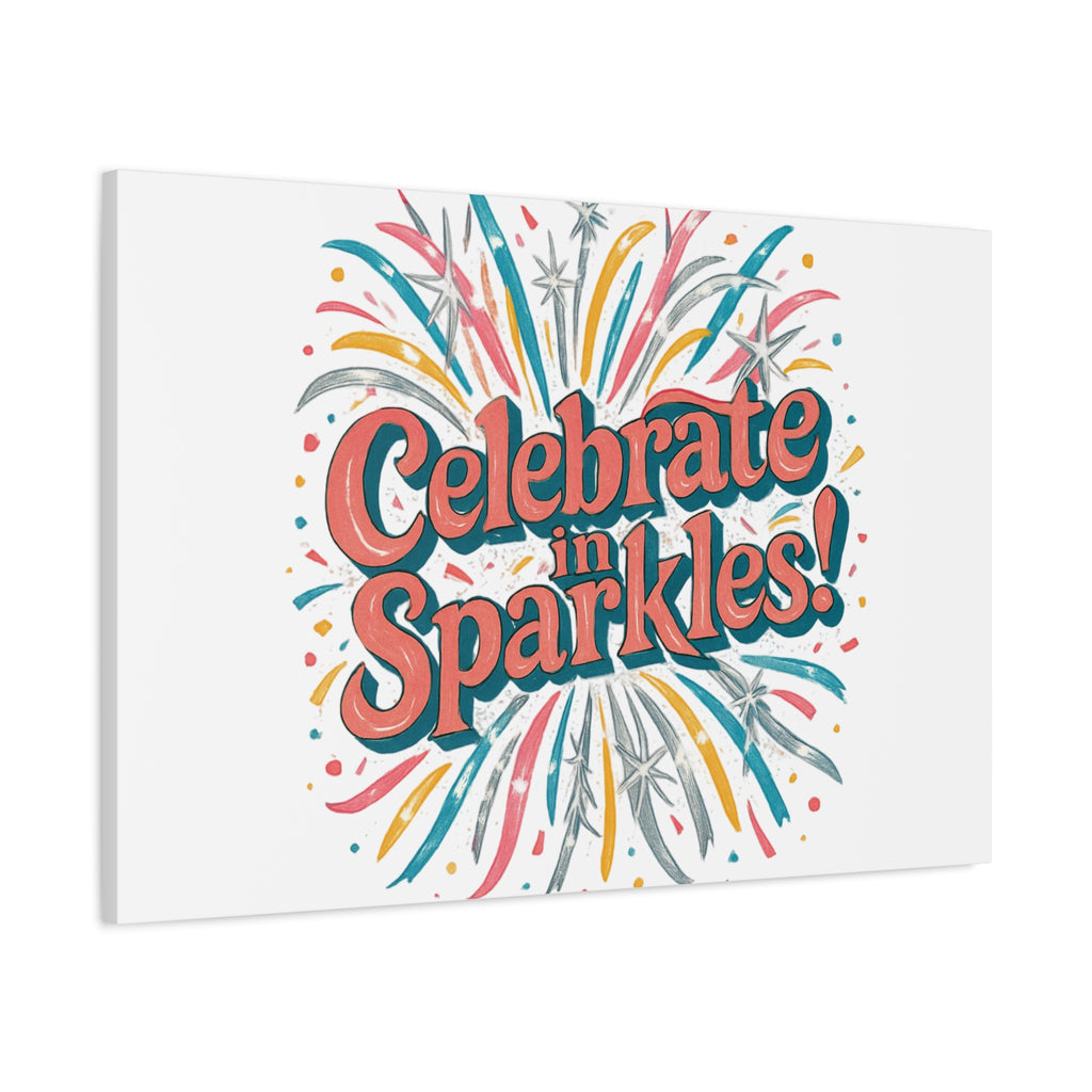 Celebrate in Sparkles! Canvas | Firework Typography Wall Art