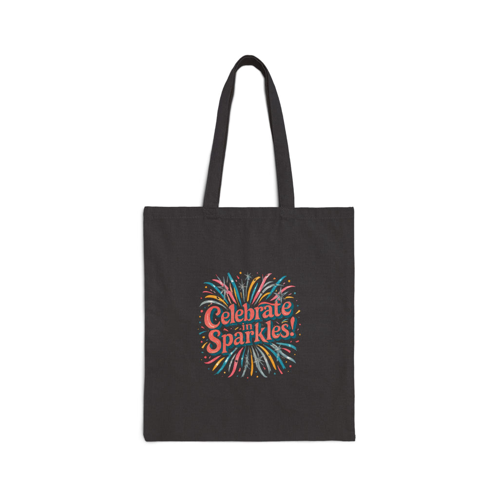 Celebrate Sparkles tote bag | fireworks typography canvas tote