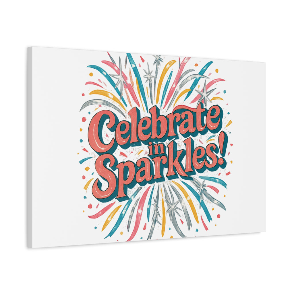 Celebrate in Sparkles! Canvas | Firework Typography Wall Art