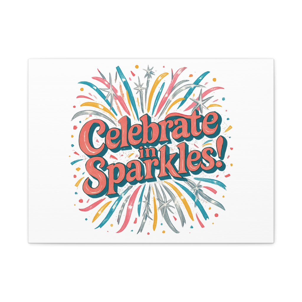 Celebrate in Sparkles! Canvas | Firework Typography Wall Art