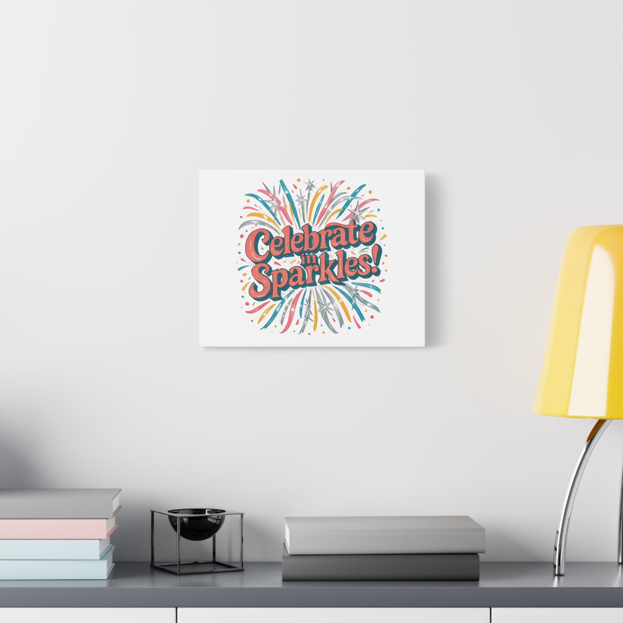 Celebrate in Sparkles! Canvas | Firework Typography Wall Art