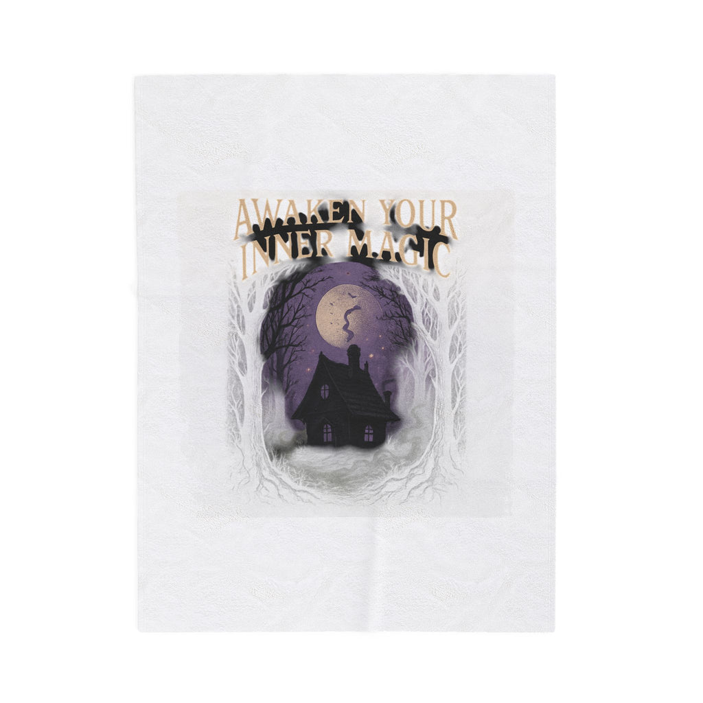 Awaken Your Inner Magic Velveteen Plush Blanket | Witchy Cottage Moon Scene