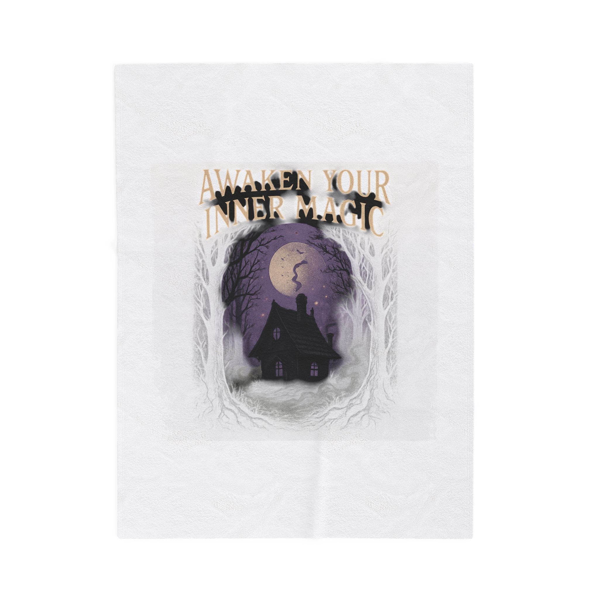 Awaken Your Inner Magic Velveteen Plush Blanket | Witchy Cottage Moon Scene