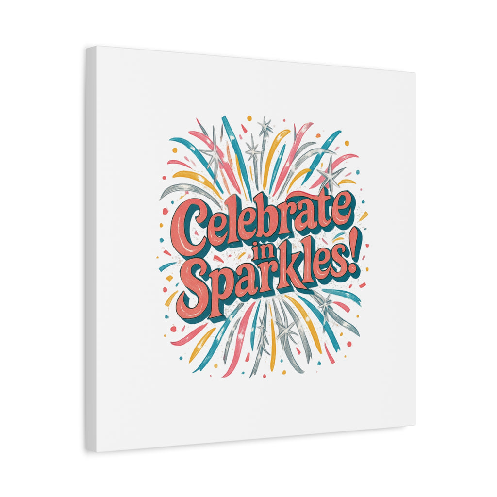 Celebrate in Sparkles! Canvas | Firework Typography Wall Art