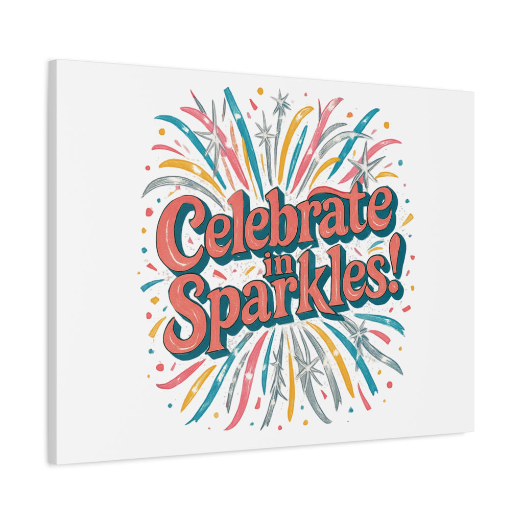 Celebrate in Sparkles! Canvas | Firework Typography Wall Art