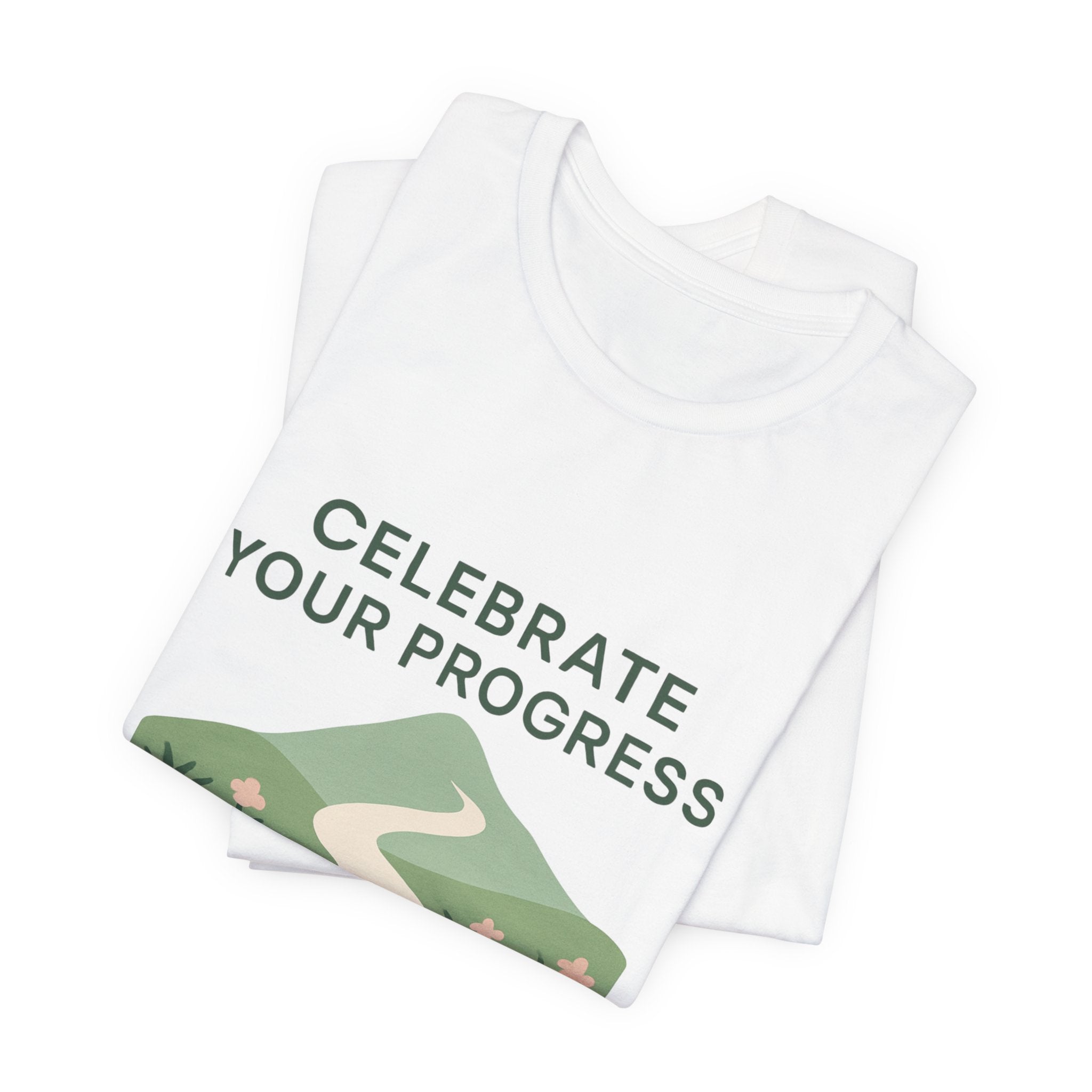 Celebrate Your Progress tee | motivational path graphic, plant icons, self-care reminder