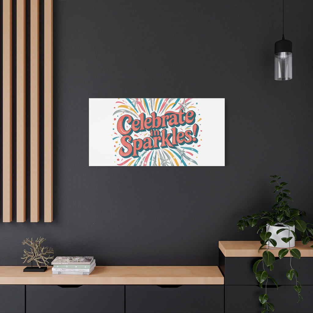 Celebrate in Sparkles! Canvas | Firework Typography Wall Art