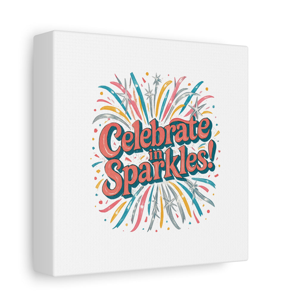 Celebrate in Sparkles! Canvas | Firework Typography Wall Art