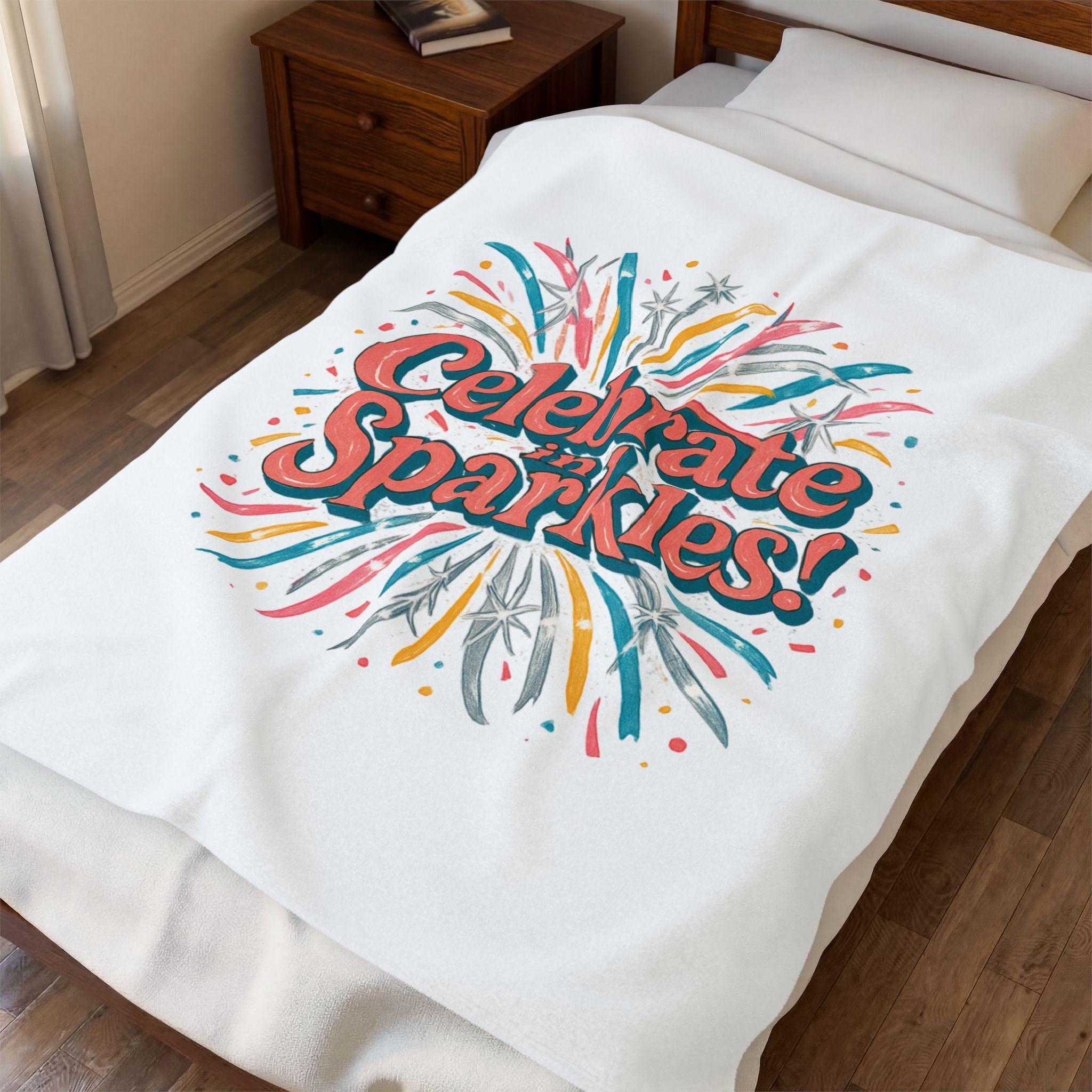 Celebrate in Sparkles! Velveteen Plush Blanket | Firework Typography, Party Throw