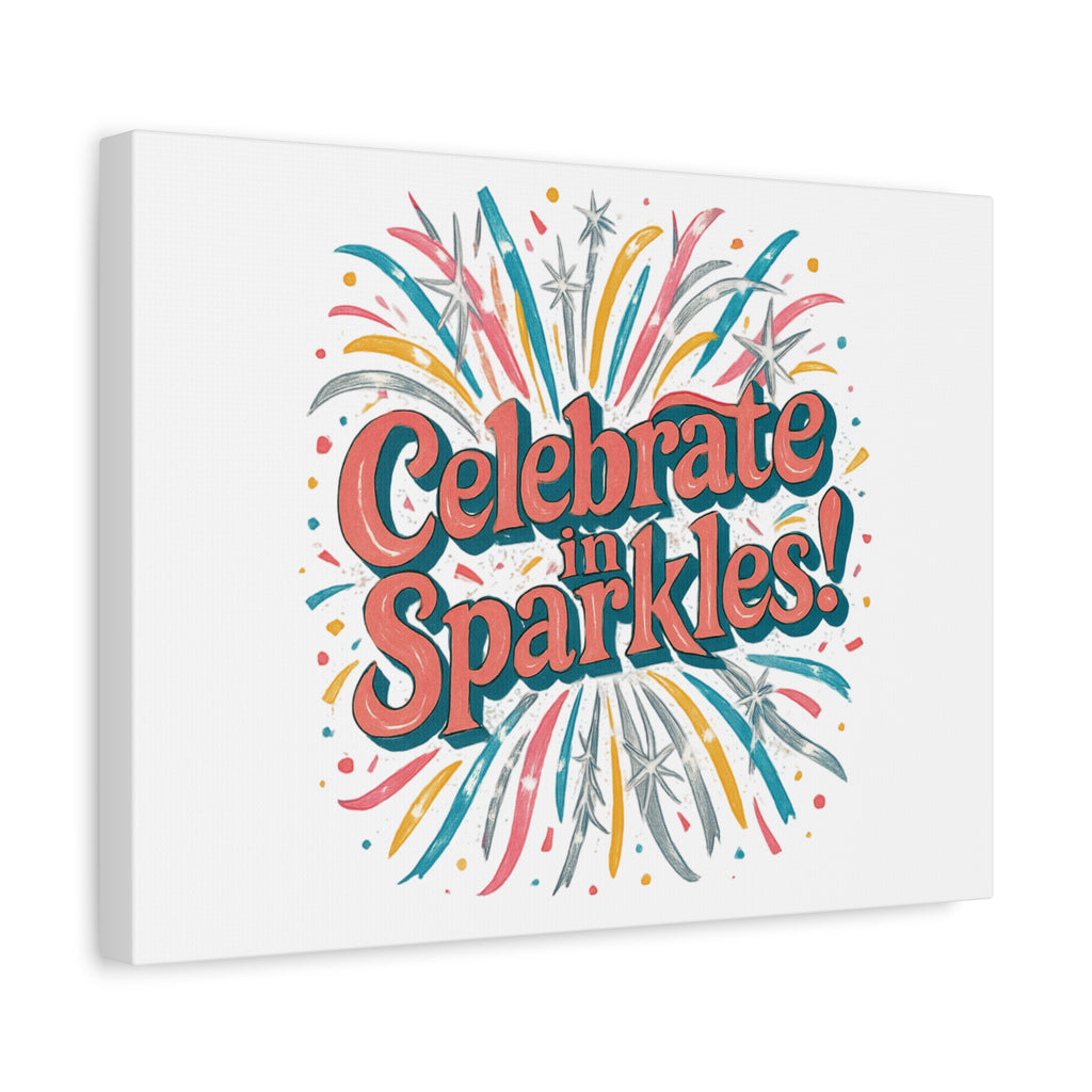Celebrate in Sparkles! Canvas | Firework Typography Wall Art