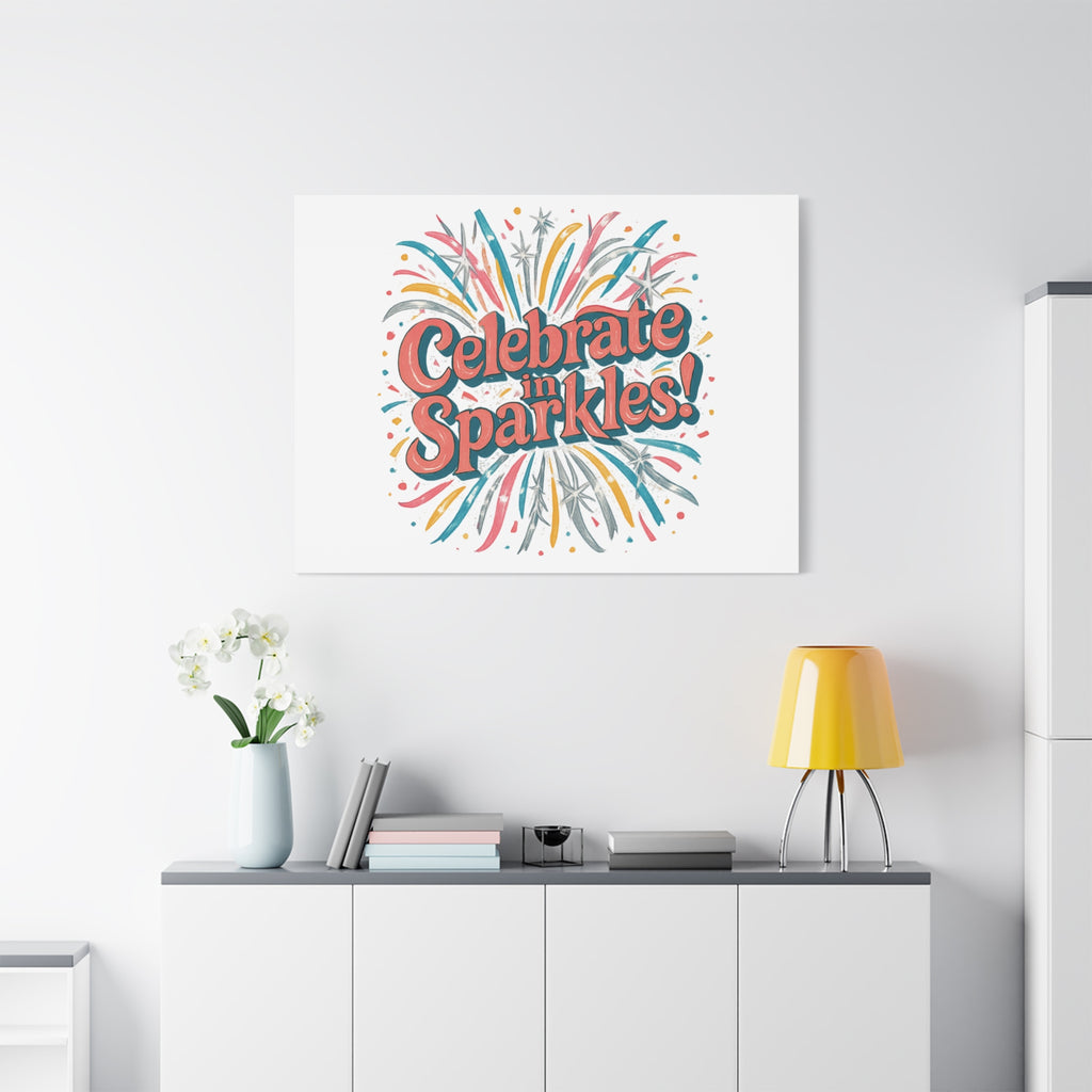 Celebrate in Sparkles! Canvas | Firework Typography Wall Art