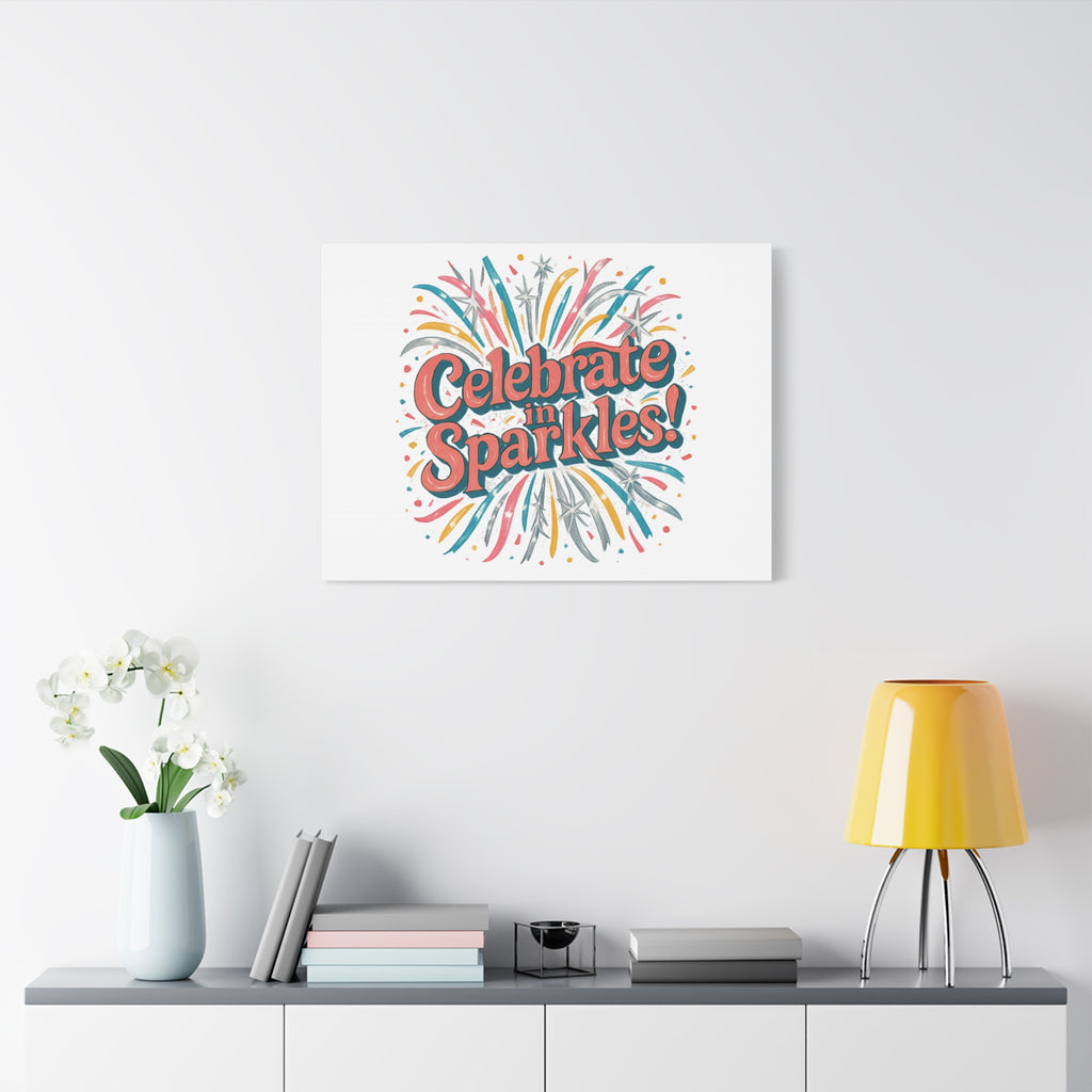 Celebrate in Sparkles! Canvas | Firework Typography Wall Art