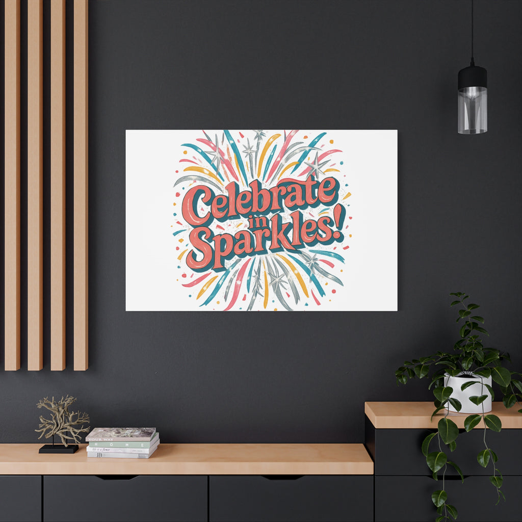 Celebrate in Sparkles! Canvas | Firework Typography Wall Art