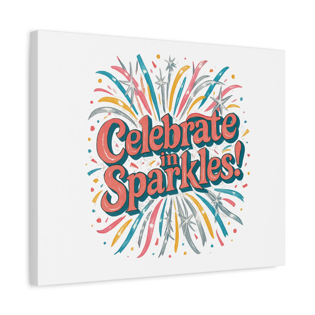 Celebrate in Sparkles! Canvas | Firework Typography Wall Art