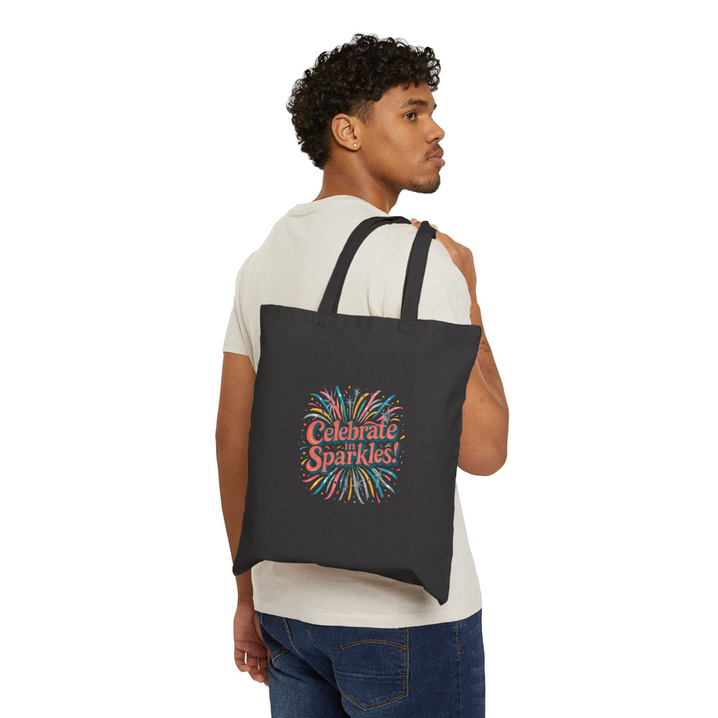 Celebrate Sparkles tote bag | fireworks typography canvas tote