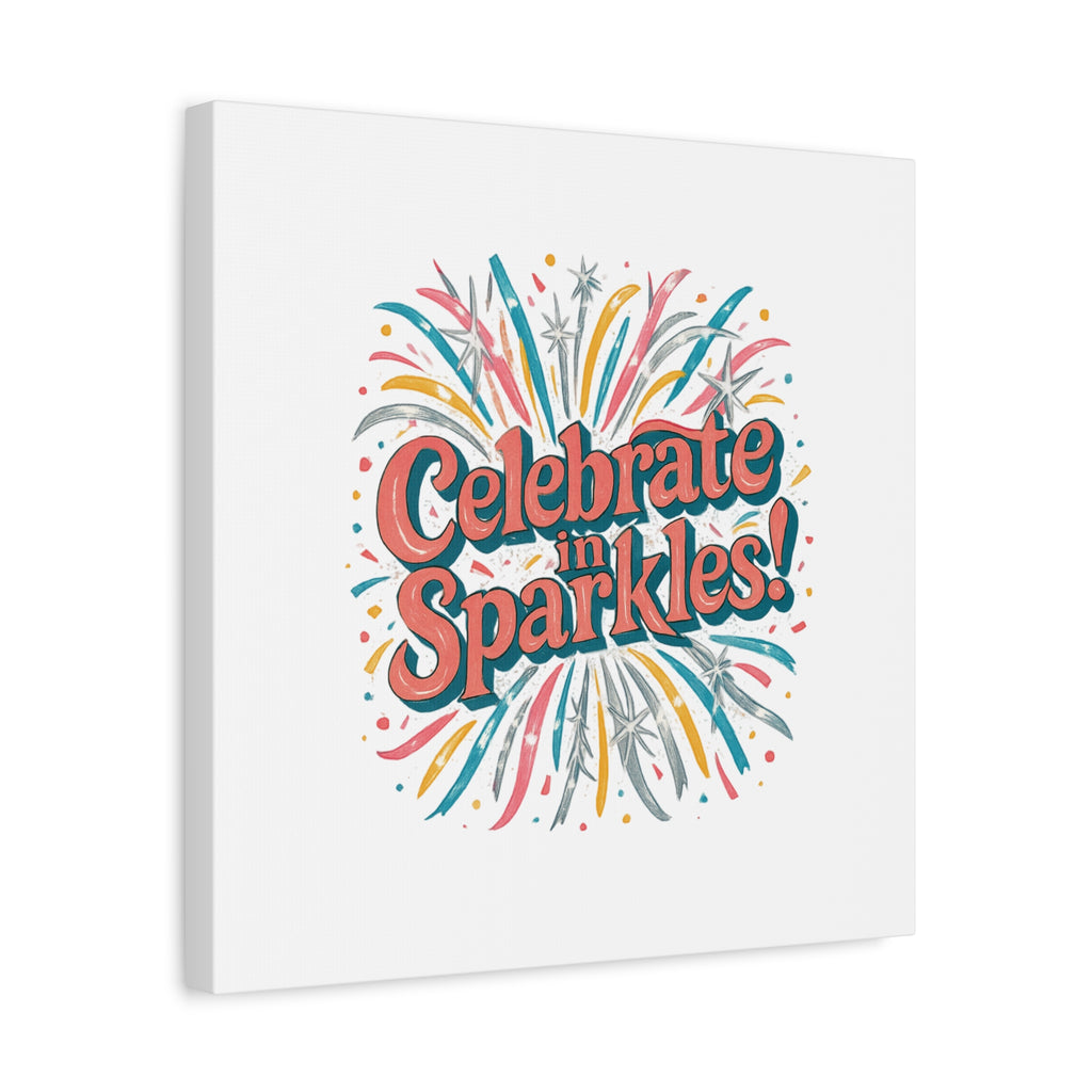 Celebrate in Sparkles! Canvas | Firework Typography Wall Art