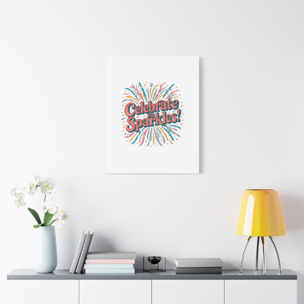 Celebrate in Sparkles! Canvas | Firework Typography Wall Art