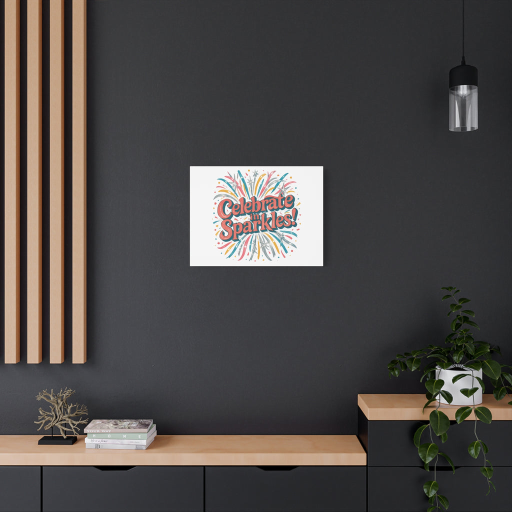 Celebrate in Sparkles! Canvas | Firework Typography Wall Art