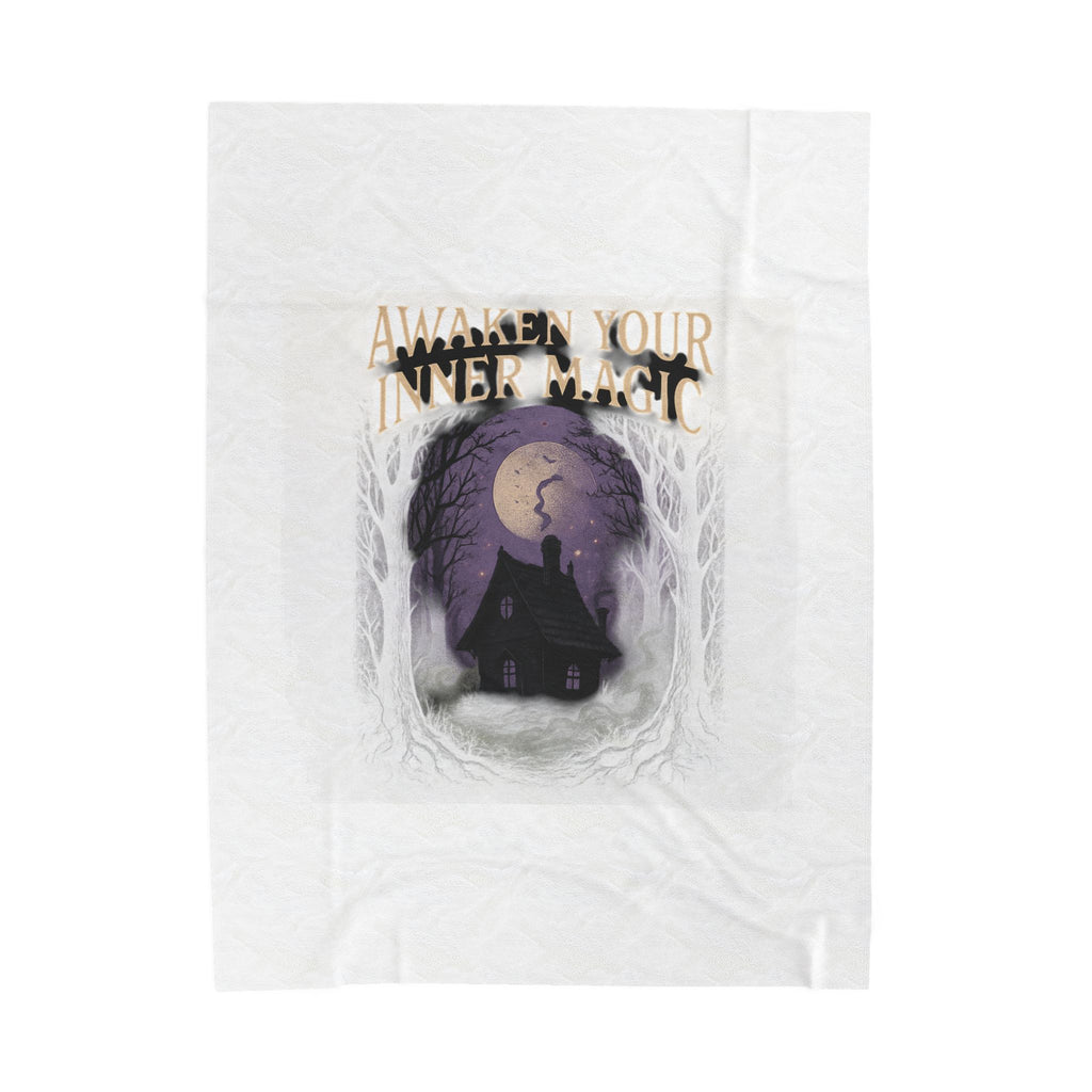 Awaken Your Inner Magic Velveteen Plush Blanket | Witchy Cottage Moon Scene