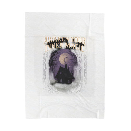 Awaken Your Inner Magic Velveteen Plush Blanket | Witchy Cottage Moon Scene
