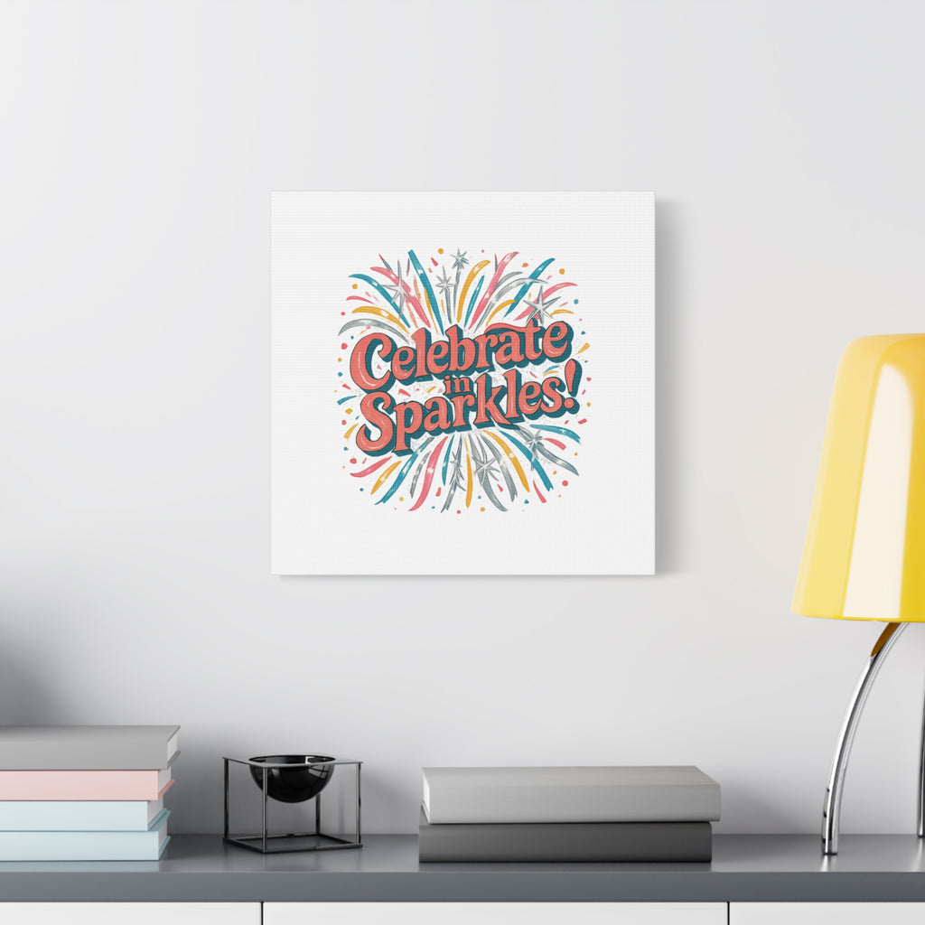 Celebrate in Sparkles! Canvas | Firework Typography Wall Art
