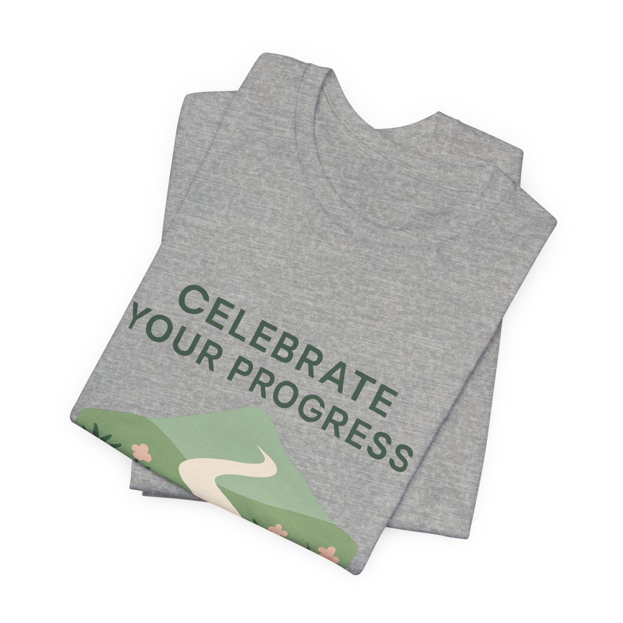 Celebrate Your Progress tee | motivational path graphic, plant icons, self-care reminder