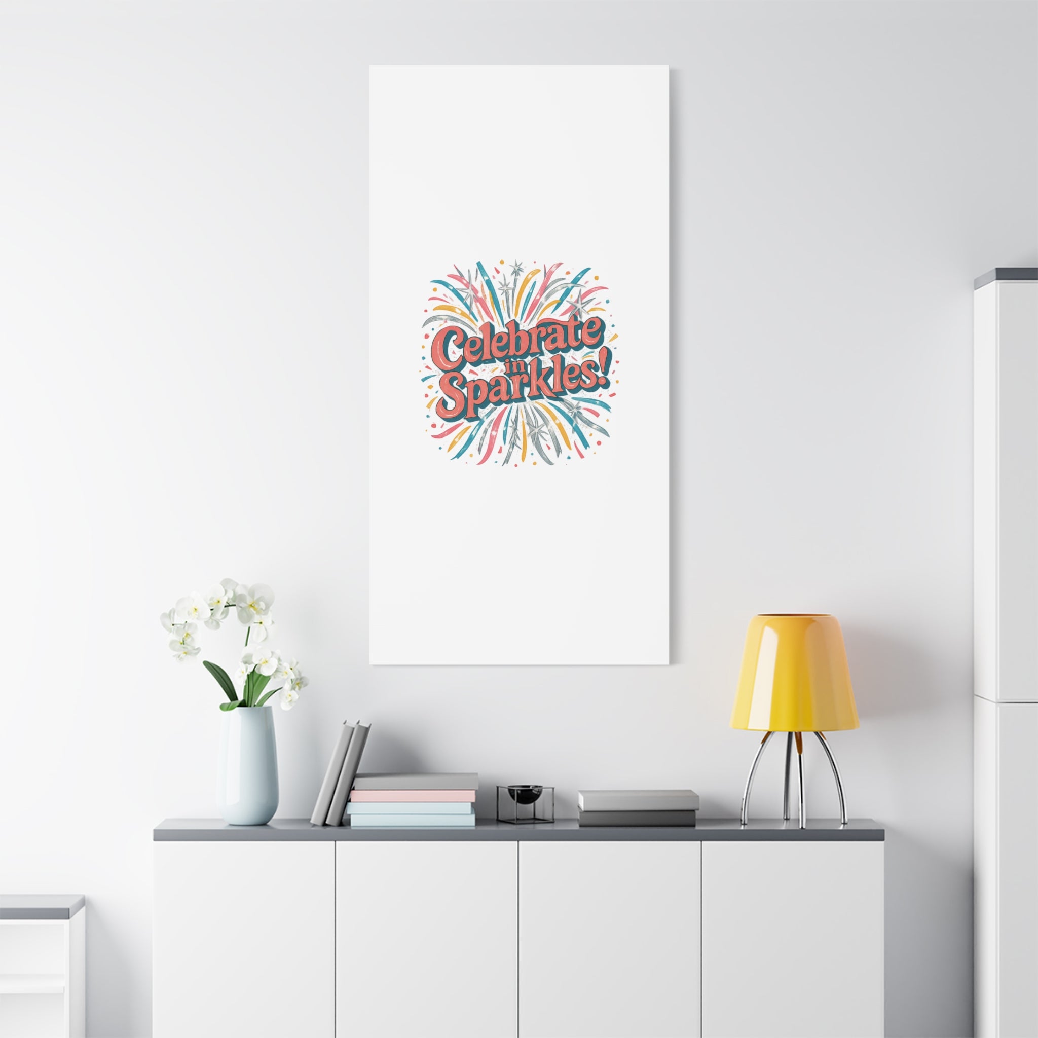 Celebrate in Sparkles! Canvas | Firework Typography Wall Art