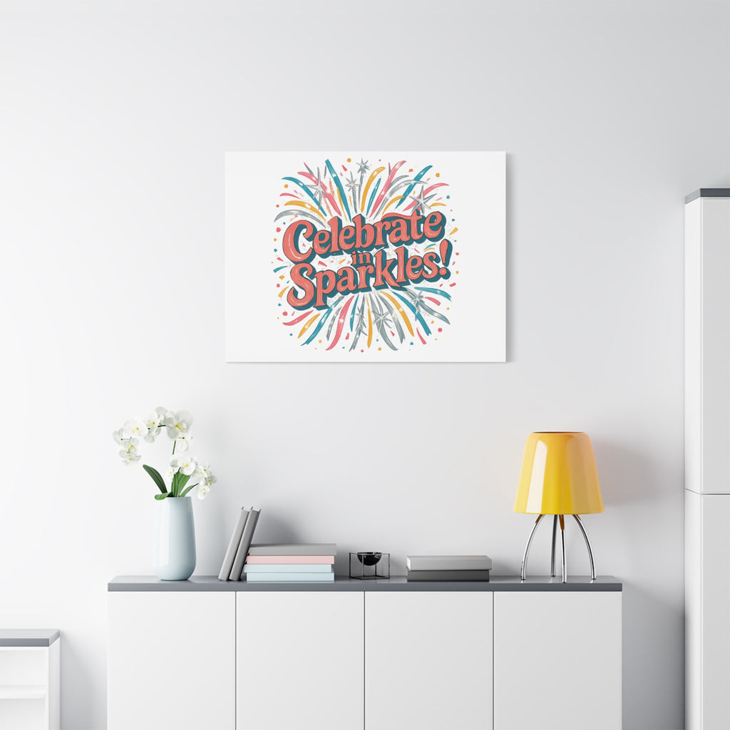 Celebrate in Sparkles! Canvas | Firework Typography Wall Art